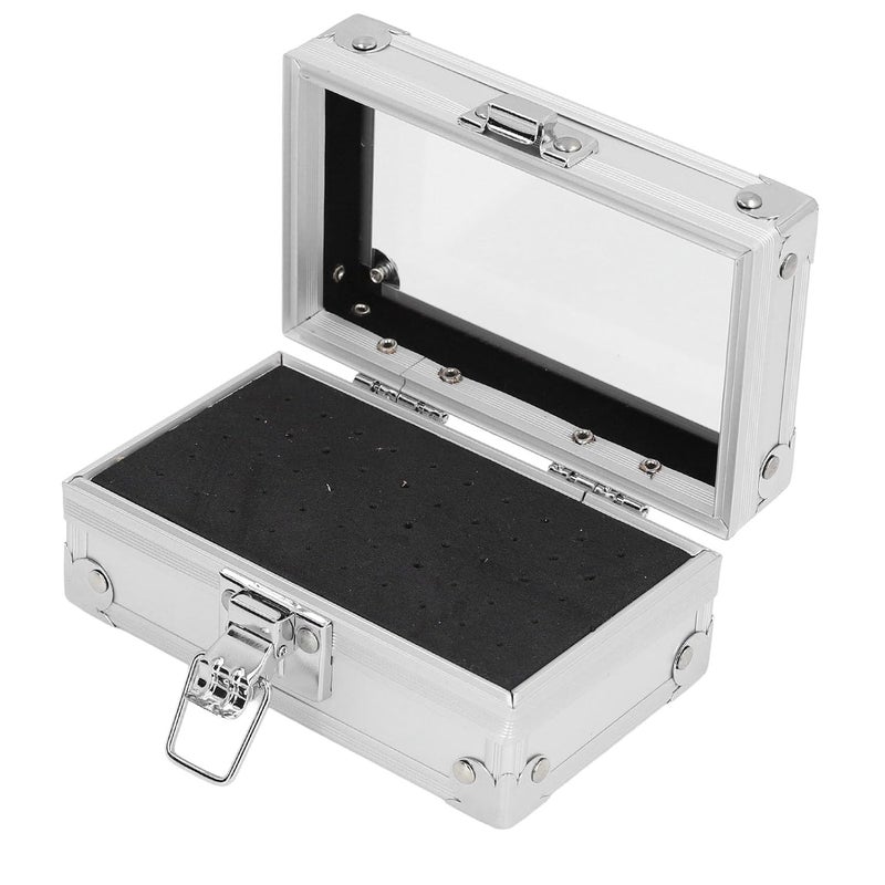 Pomya Nail Drill Bit Holder Storage Box, Multi Hole Nail Drill Bits Stand Displayer with Transparent Cover, Nail Bits Organizers Container (Silver) - Image 1
